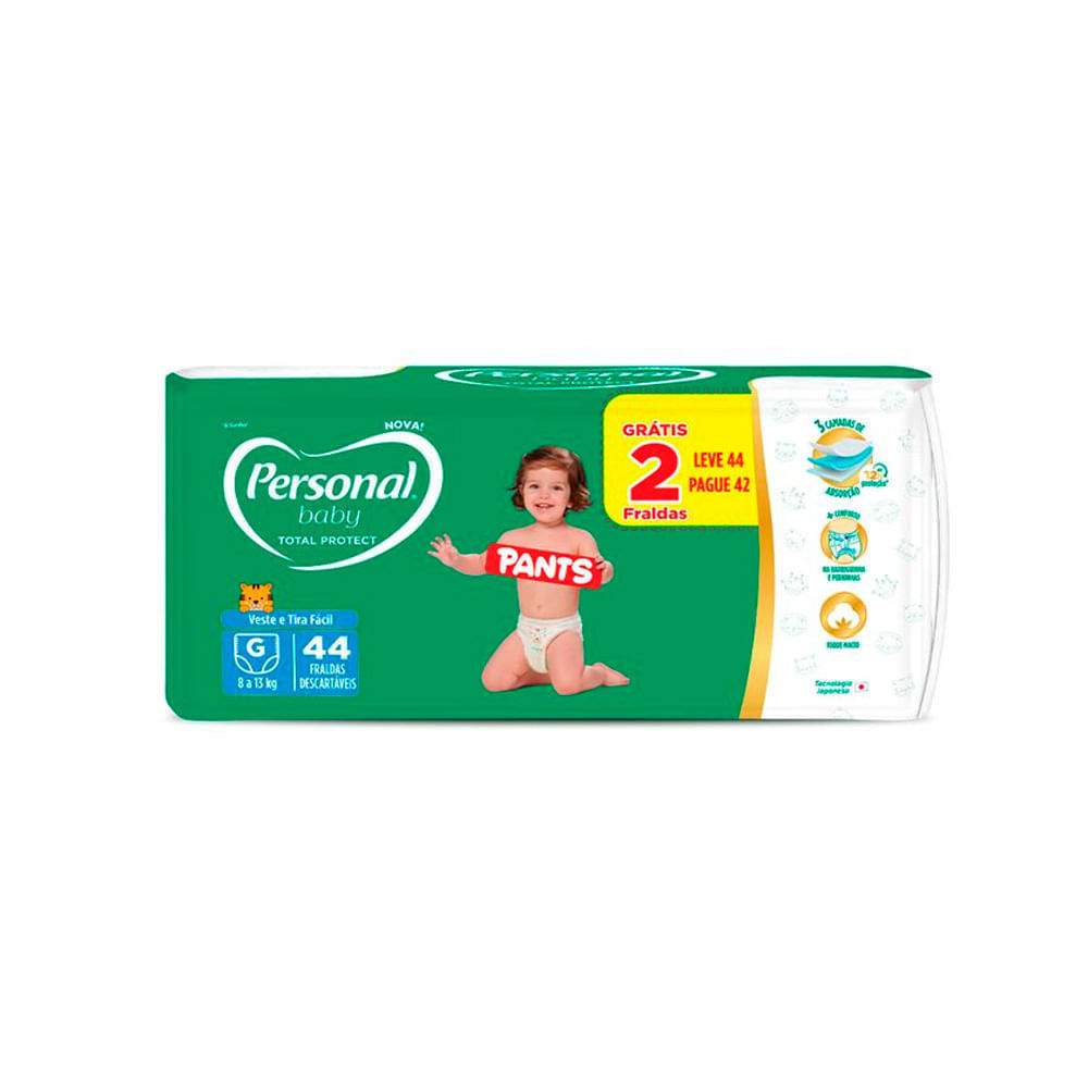 Fralda Personal Baby Total Protect Pants G Leve 44 Pague 42