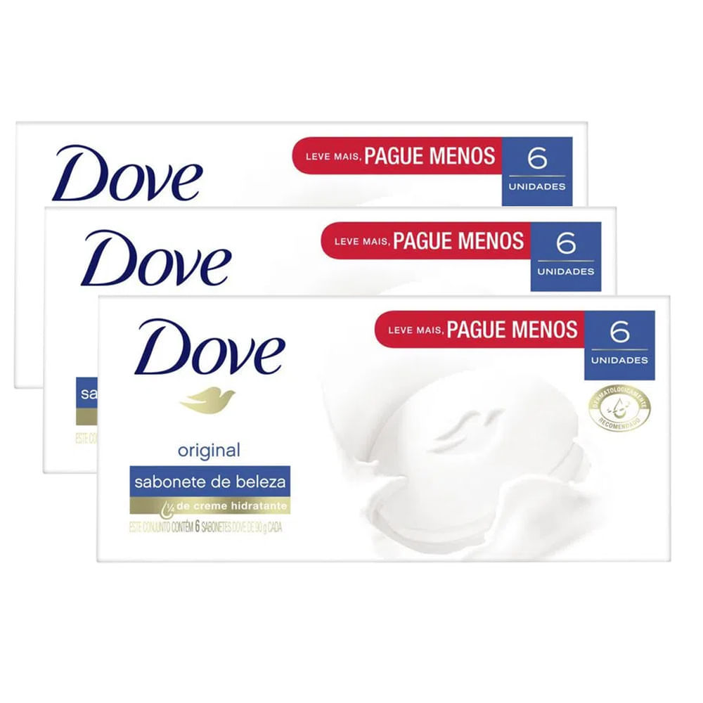 Kit 3 Sabonetes Em Barra Dove Original Branco 90g   6 Unidades em Oferta na Shopee