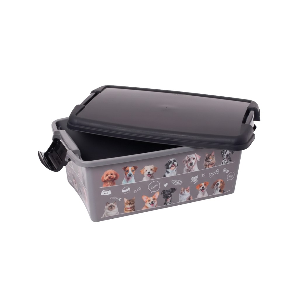 Caixa Organizadora P/ Pets Cachorros Gatos Guardar Brinquedos Com Tampa E Trava Cinza 3,4l Plasutil em Oferta na Shopee