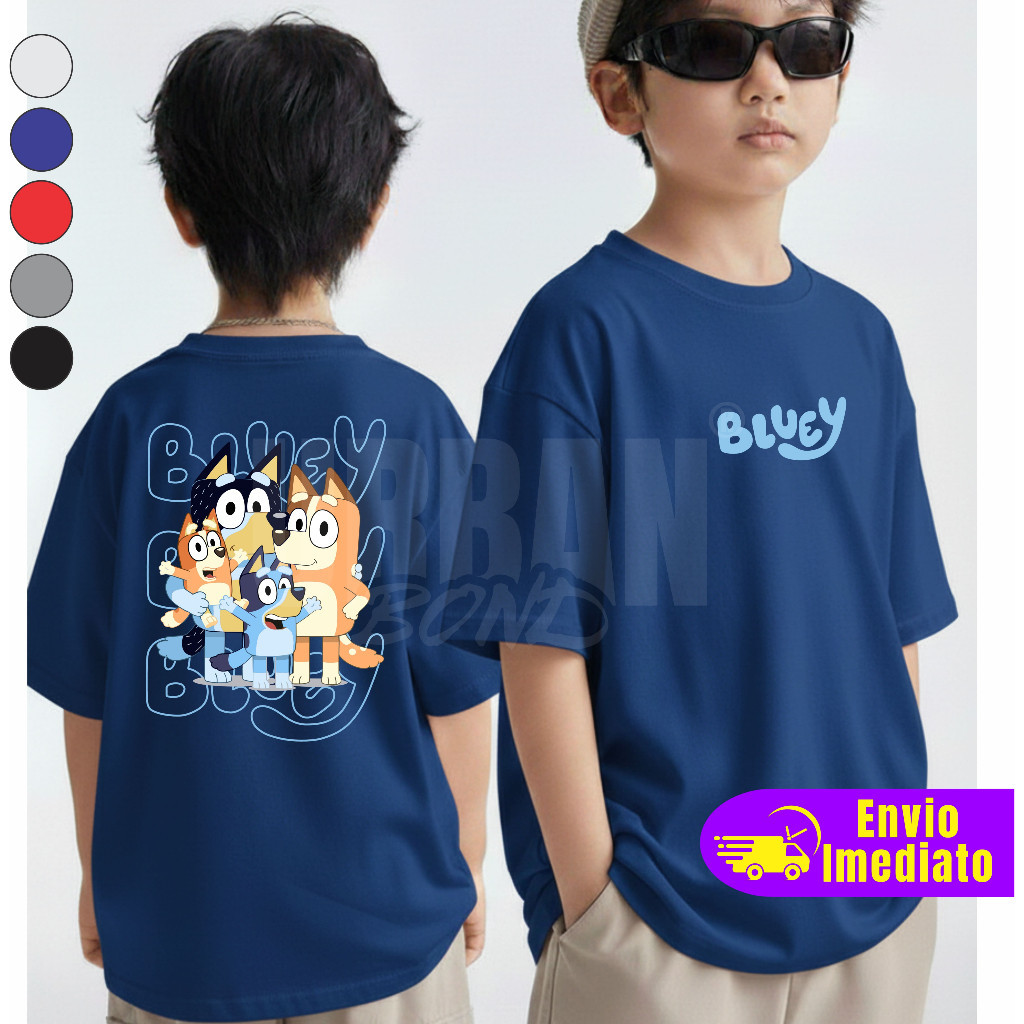 Camiseta Infantil Streetwear Familia Cachorro Bluey Malha 30.1 100% Algodão Bingo Camisa Juvenil em Oferta na Shopee