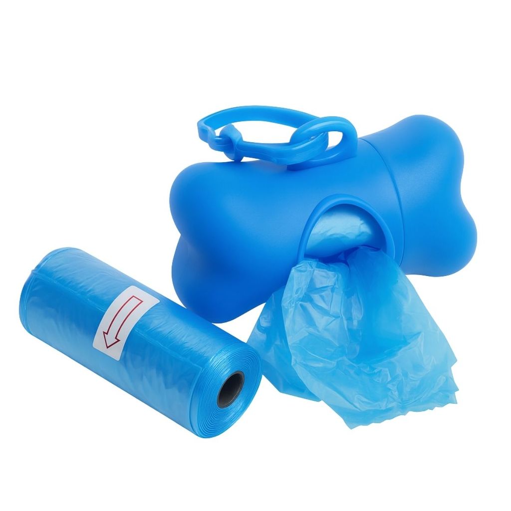 Kit Caca Passeio Suporte com Sacola p/ Cachorro Gato Pet Mosquetão Prático Higiene Modelo Osso