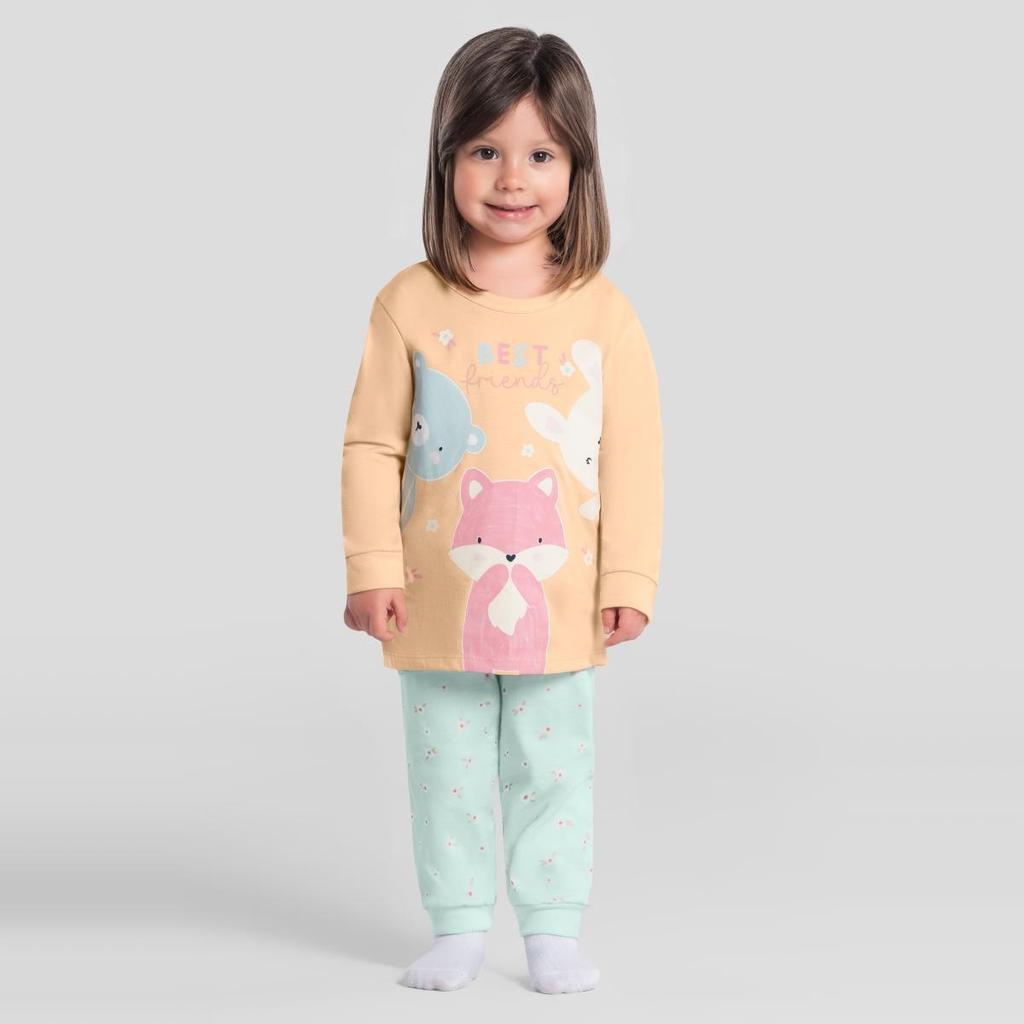 Pijama infantil menina animais que brilha no escuro Brandili