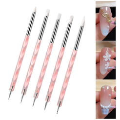 5 Pincel Silicone e Boleadores Duplo Modelar Arte Unha Decoração Unha 3D Nail Design