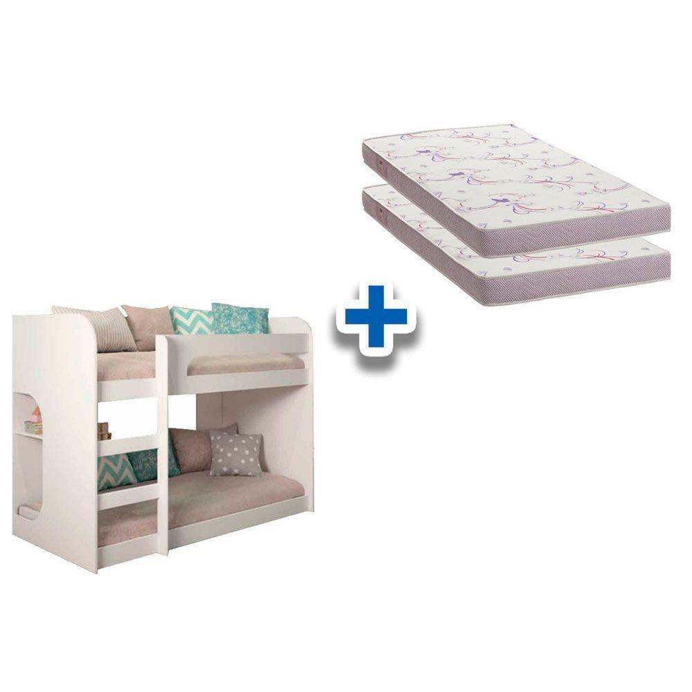 Colchão Physical Resistente (2un) + Beliche Ema Branco em Oferta na Shopee