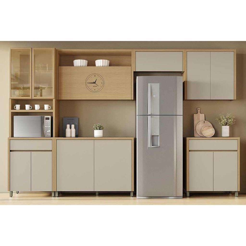 Cozinha Completa Condessa 6 Peças (3Aéreos+2Balcões+1Paneleiro) C6P93 Carvalho/Cinza - Nesher
