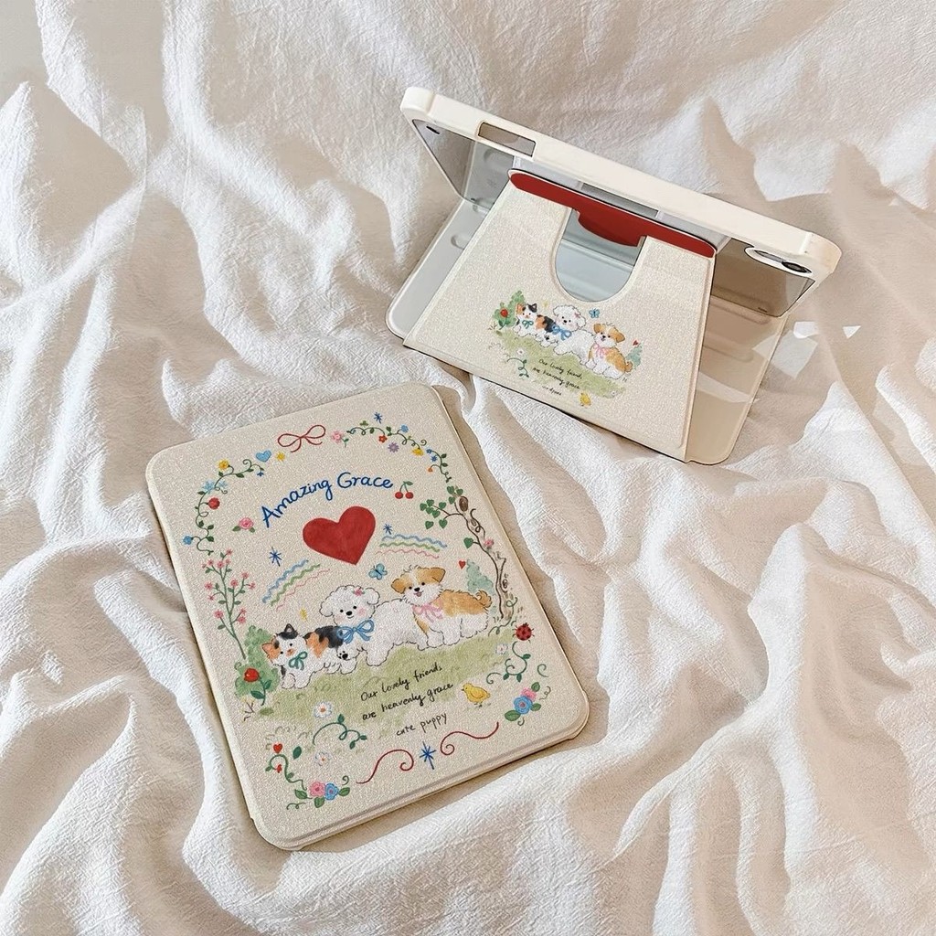Case Capa Com Cachorrinho fofo Girar Função Flip para iPad7 8 9 10.2 Pol Air 4 5 6 10.9 Pol iPadPro Com Slot para Caneta