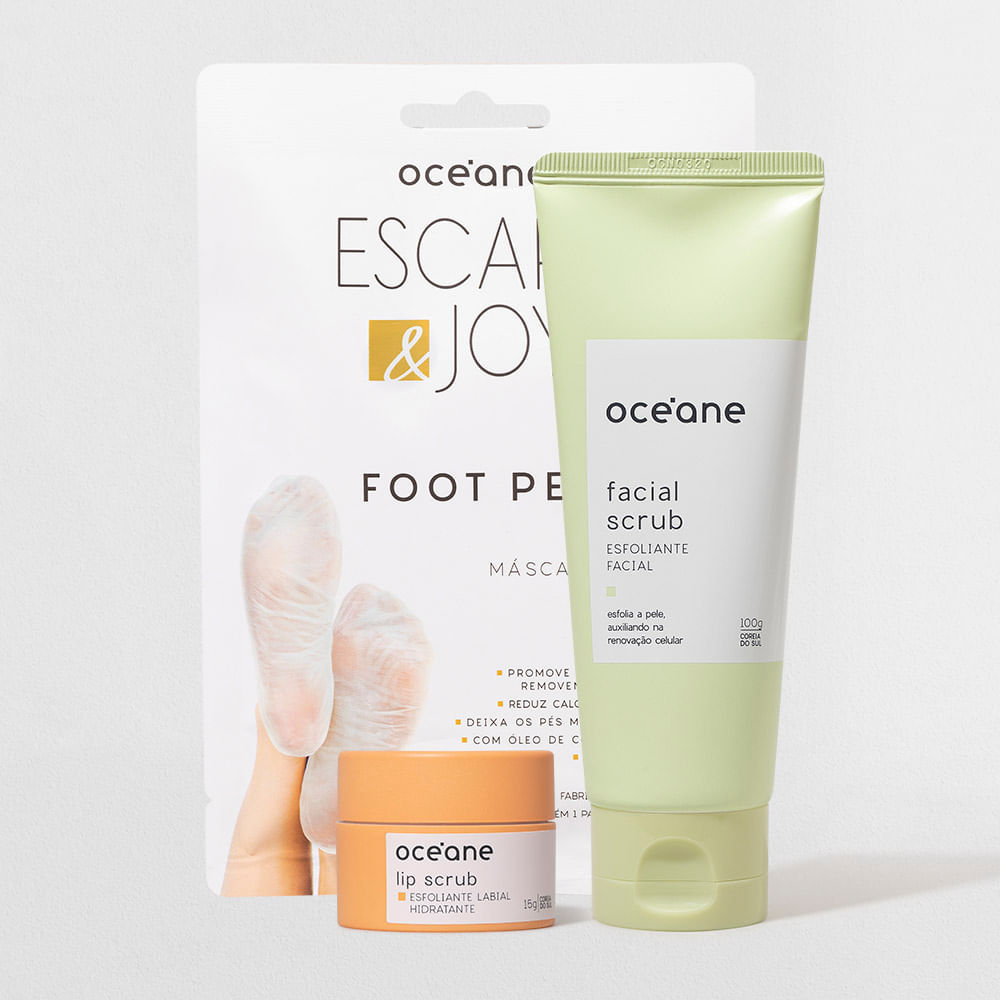Kit Esfoliação - Esfoliante Facial + Esfoliante Labial + Máscara Esfoliante para Pés (3 Produtos)
 em Oferta na Shopee