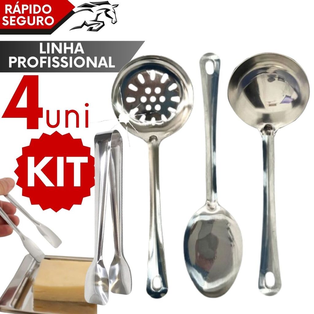 Utensílio de Cozinha Inox 23cm Colher Concha Escumadeira Cabo Inteiriço com Pegador de Frios