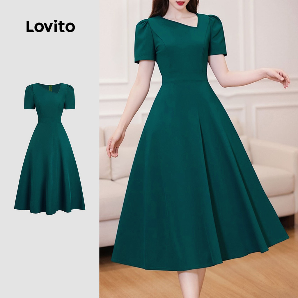 Lovito  Vestido Elegante Assimétrico Clássico e Versátil Vestido Teal Primavera/verão para Mulheres LBL33120 em Oferta na Shopee