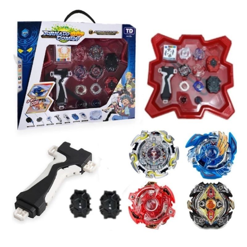 Kit Beyblade 4 In 2 + 2 Lançadores + Arena Grande Pião Brinquedo Divertido XZ-1118