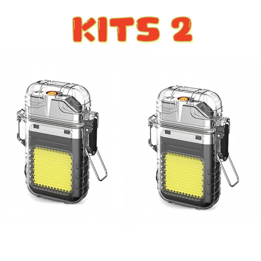 Isqueiro com Lanterna LED Recarregável USB Portátil Multiuso para Camping Emergência KITS 2 em Oferta na Shopee
