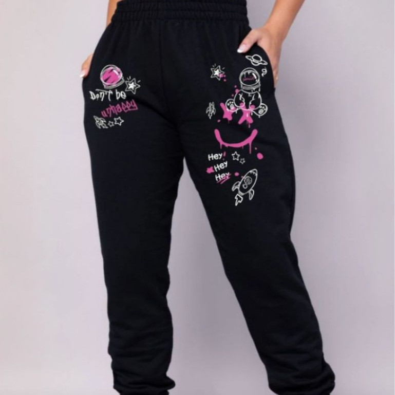 Calça Moletom Flanelada Feminina Style Desenho Espacíais Stretywear Super Estilo