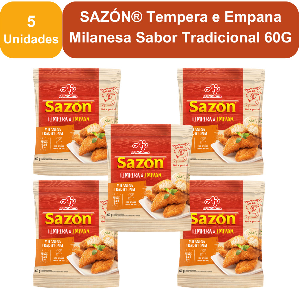 Kit 5 Unidades SAZÓN® Tempera e Empana Milanesa Sabor Tradicional 60G em Oferta na Shopee