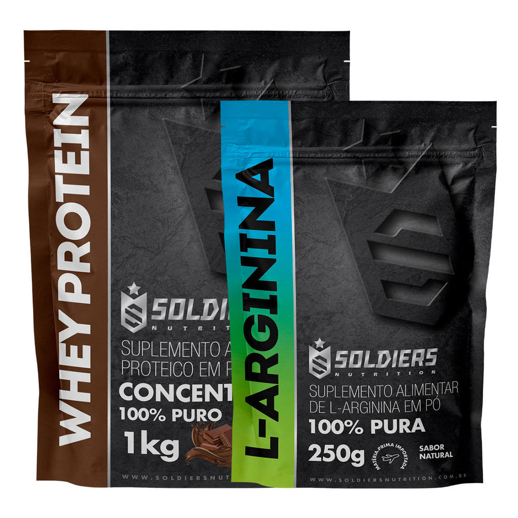 Kit: Whey Protein Concentrado 1kg + Arginina 250g Soldiers Nutrition Proteína Muscular em Oferta na Shopee