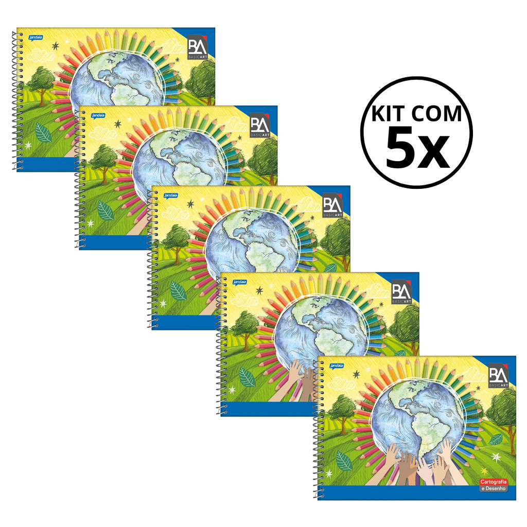 Caderno De Desenho Universitário Basic Art 48 Folhas - Jandaia KIT: O5 UNID em Oferta na Shopee