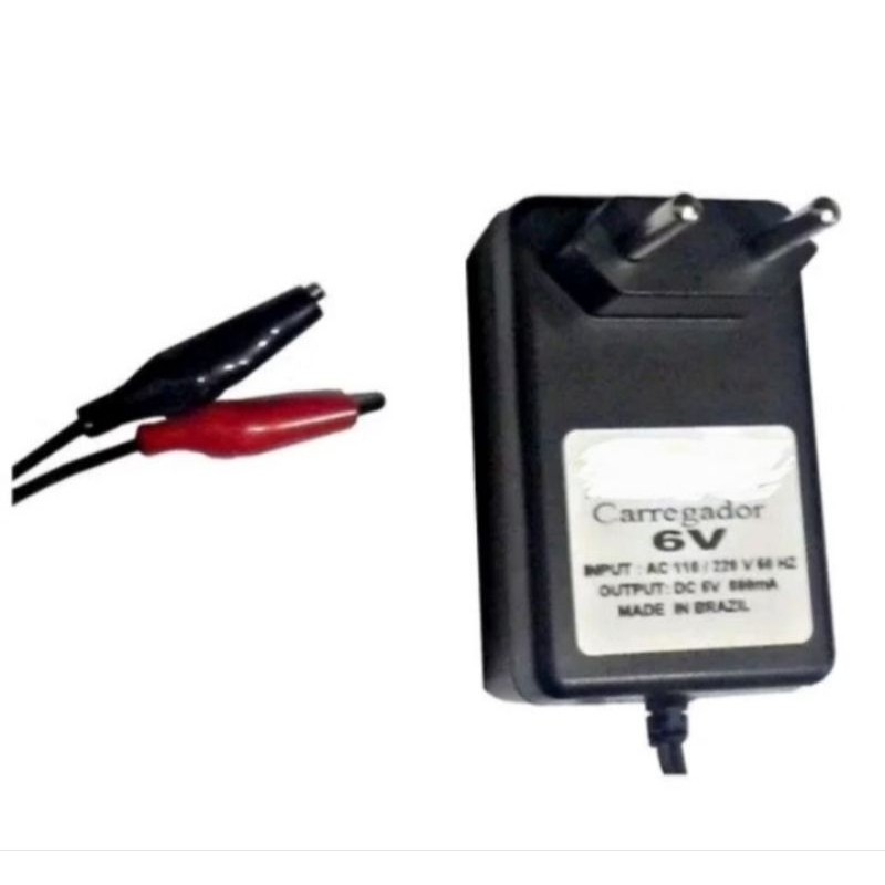 Fonte Carregador Mini Carros e Moto Eletrica Bandeirante Biemme Garras Jacaré 6v 800ma 6v