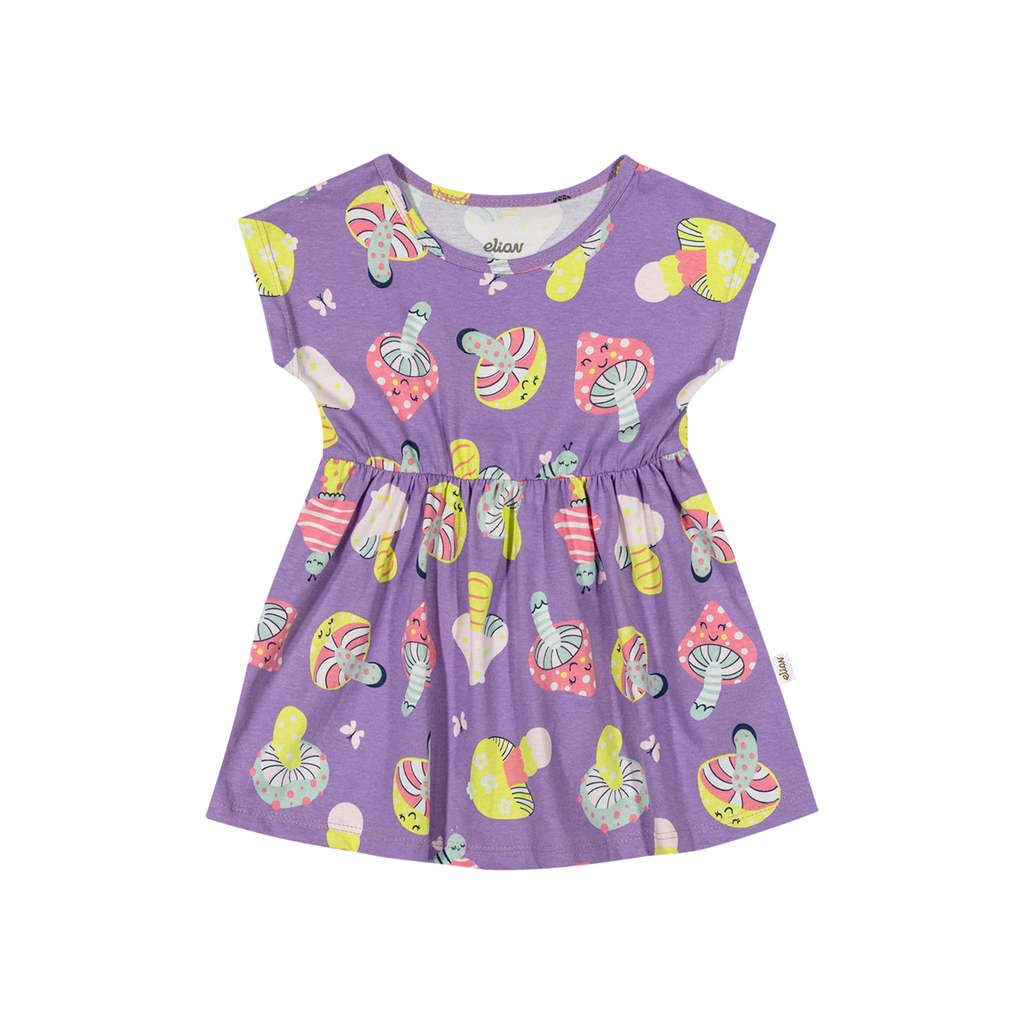 Vestido Bebê Menina Cogumelos Elian Lilás em Oferta na Shopee