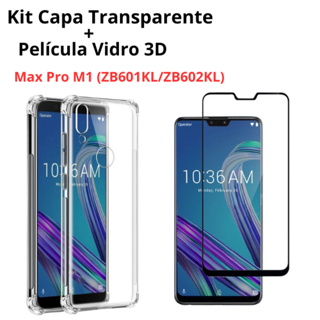 Kit Capa Capinha Zenfone MAX PRO M1 ZB601KL--ZB602KL+ Película de Vidro 3D em Oferta na Shopee