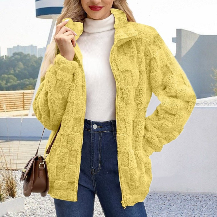 2026 Feminino Inverno Com Zíper Gola Alta Casaco De Lã De Pele De Pelúcia
