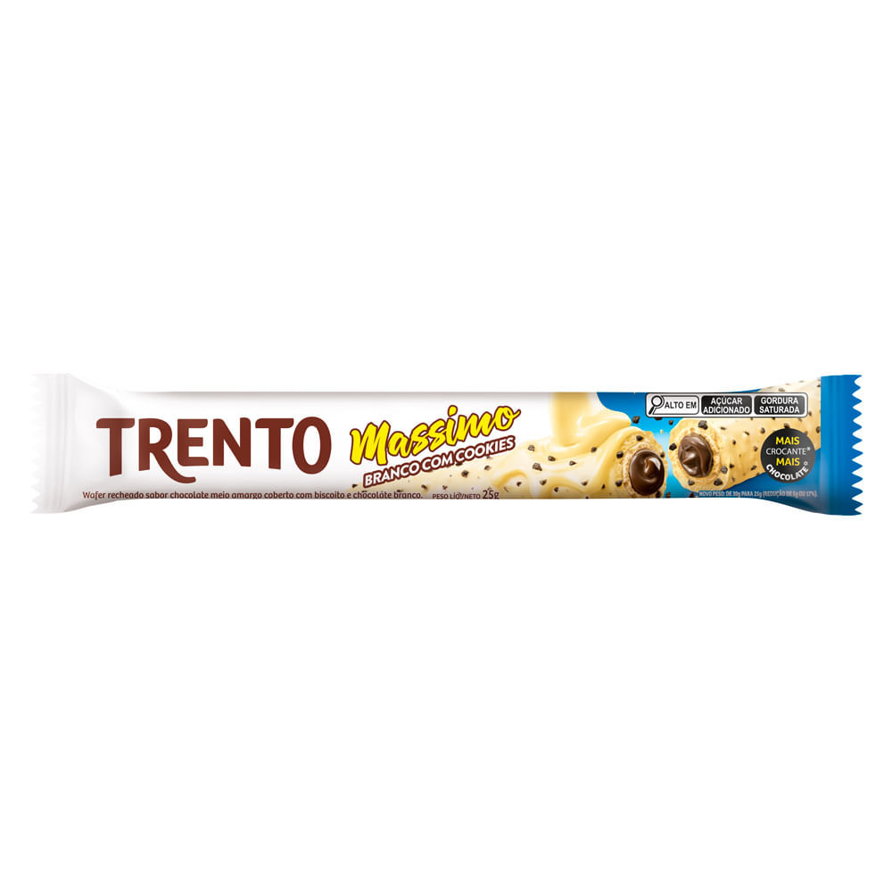 Chocolate Trento Massimo Branco com Cookies 25g em Oferta na Shopee