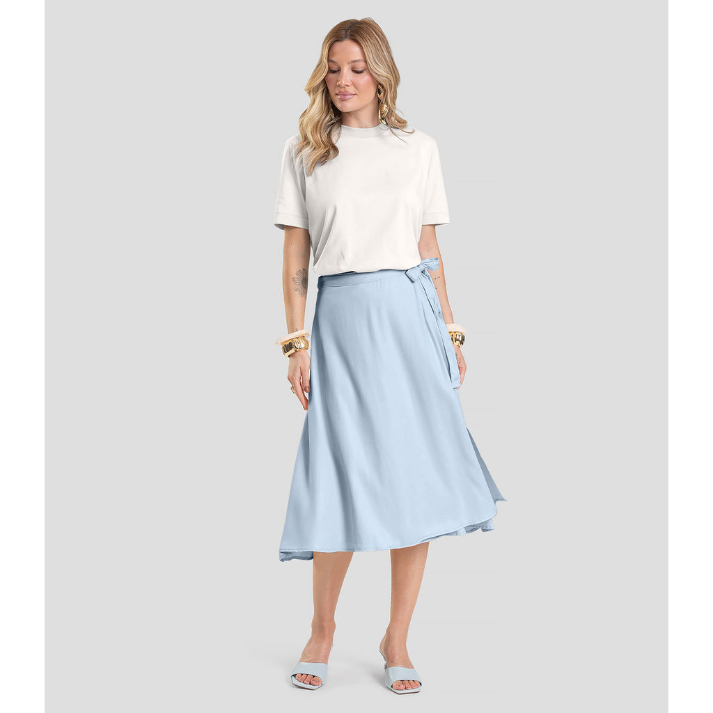 Saia Feminina Midi Envelope Dianna Azul em Oferta na Shopee