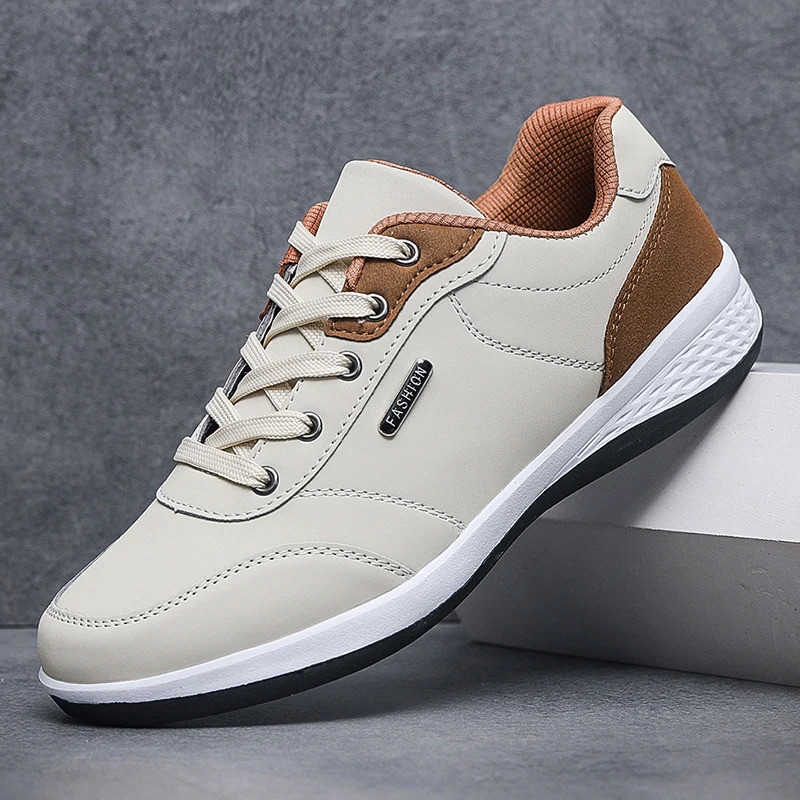 Tênis Masculinos YRZL para Primavera e Outono, Impermeáveis, para Caminhada, Lazer, Esportivos de Couro, Antiderrapantes