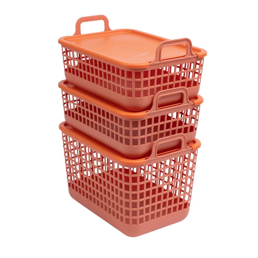 Kit 3 Cestos Telados de Plástico 2p/1m Terracota – Oikos em Oferta na Shopee