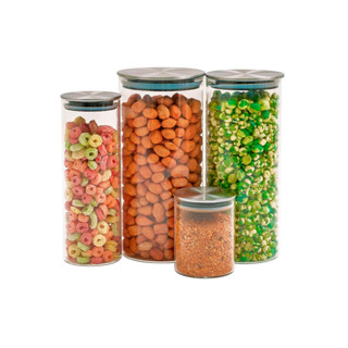 Kit 4 potes de vidro com tampa inox hermético 210ml, 550ml, 950ml e 1,7L - Tud em Oferta na Shopee