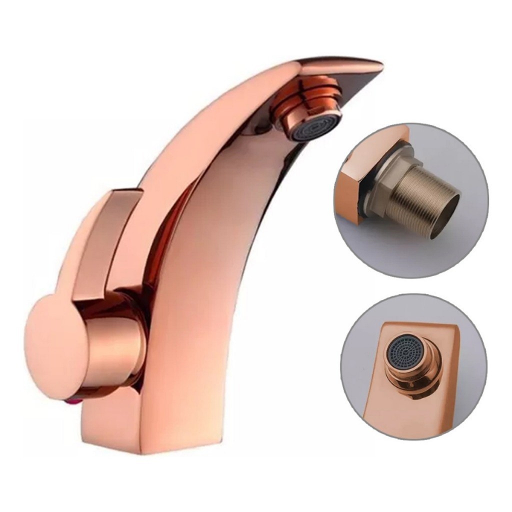 Torneira Para Banheiro Misturador Água Quente E Fria Monocomando Cuba Luxo Baixa 5058 Rosa Gold