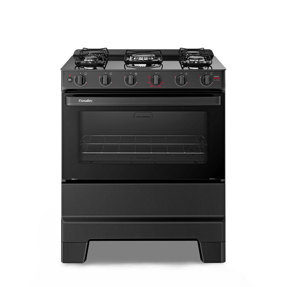 Fogão Esmaltec Ideal Super 5 Bocas Preto Mesa de Vidro Bivolt F5VAP