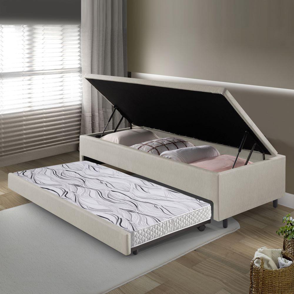 Bicama Box com Baú Solteiro Courino Linho Areia 88x188 com Colchão Auxiliar Ecoflex · foto 2