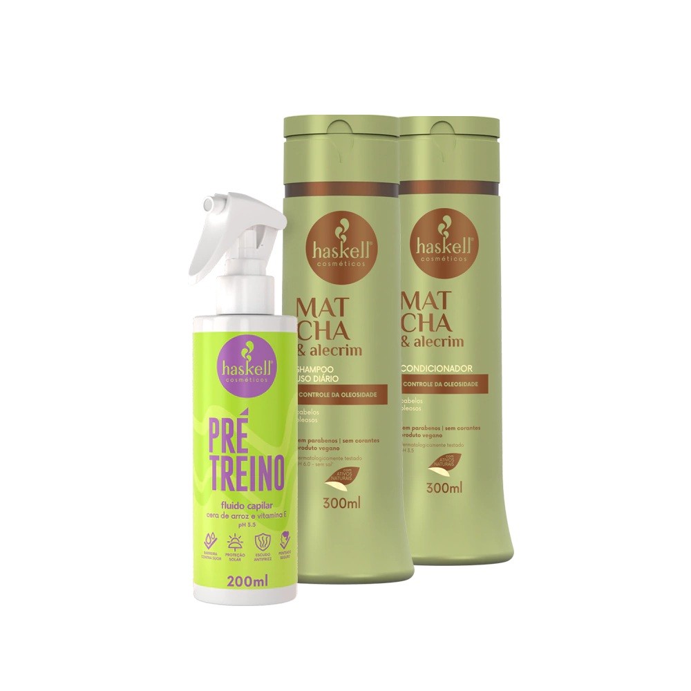 Kit Pré-Treino + Matcha (3 itens) Haskell | Proteção Solar e controle de oleosidade