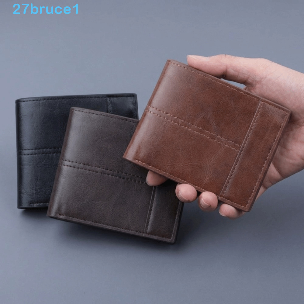 Carteira Curta Empresarial BRUCE1 , De Cartão Masculina De Couro PU De Grande Capacidade , Design Duplo