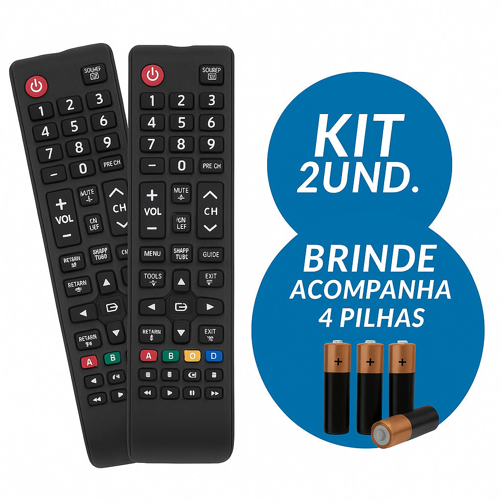 Kit Controle Remoto Compatível Com Samsung Smart TV com Pilhas AAA Inclusas Pron