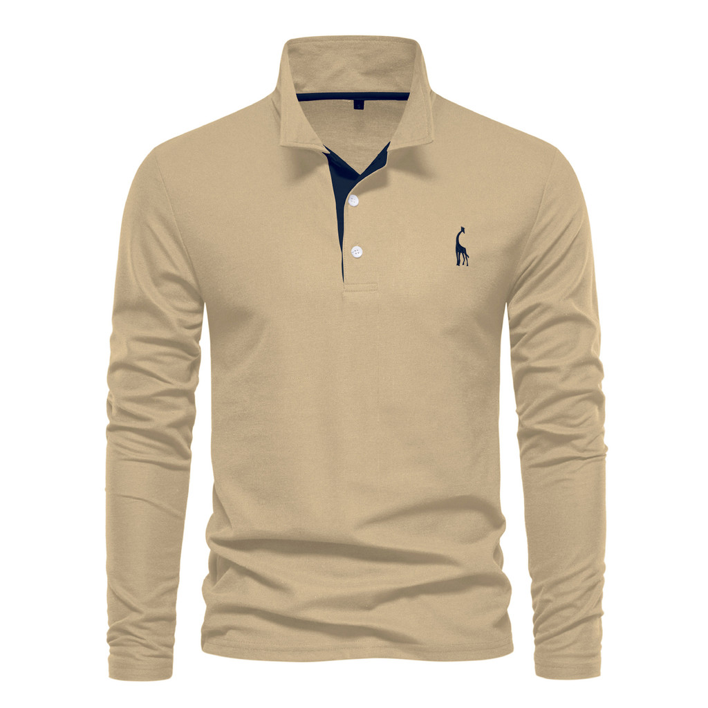 Camisas Polo Masculinas De Manga Comprida , De Golfe De Algodão Slim fit , Camisa Bordada Masculina Casual Macia