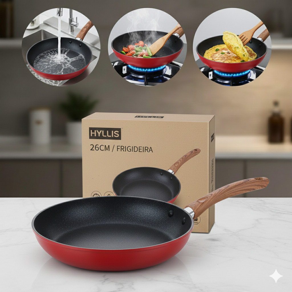 Panela Frigideira Ceramica Grande 26 Cm Com Base Reforçada Cabo Integrado E Uso Em Indução E Gás