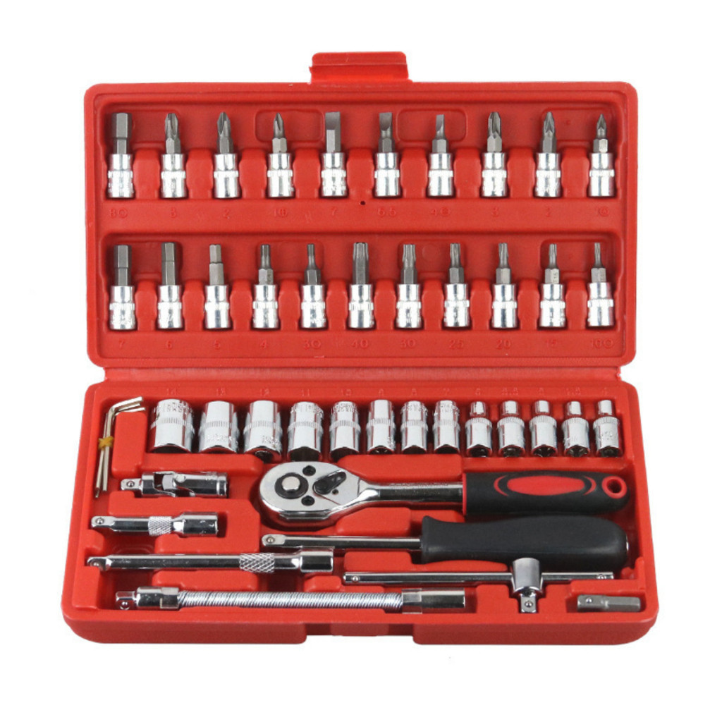 Kit De Ferramentas 46 Peças Chave Catraca Reversível Com Maleta Jogo De Ferramentas Completo
