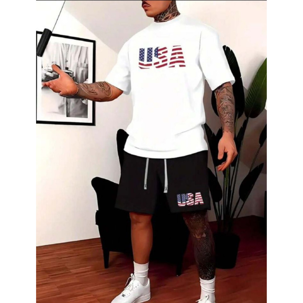 Conjunto Lançamento Camiseta gola Redonda Algodão + Shorts Mauricinho Tactel Masculino Confortavel