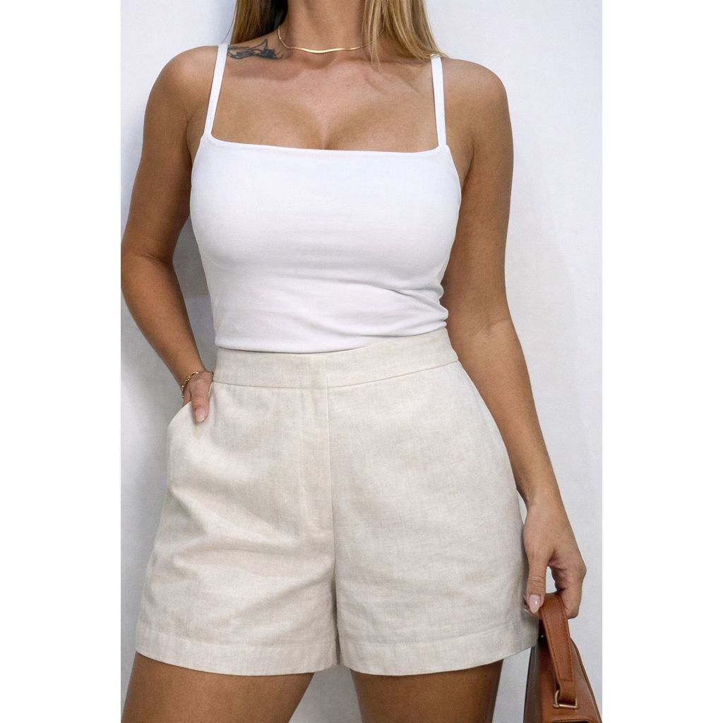 Bermuda Feminina Short Social Linho com Forro