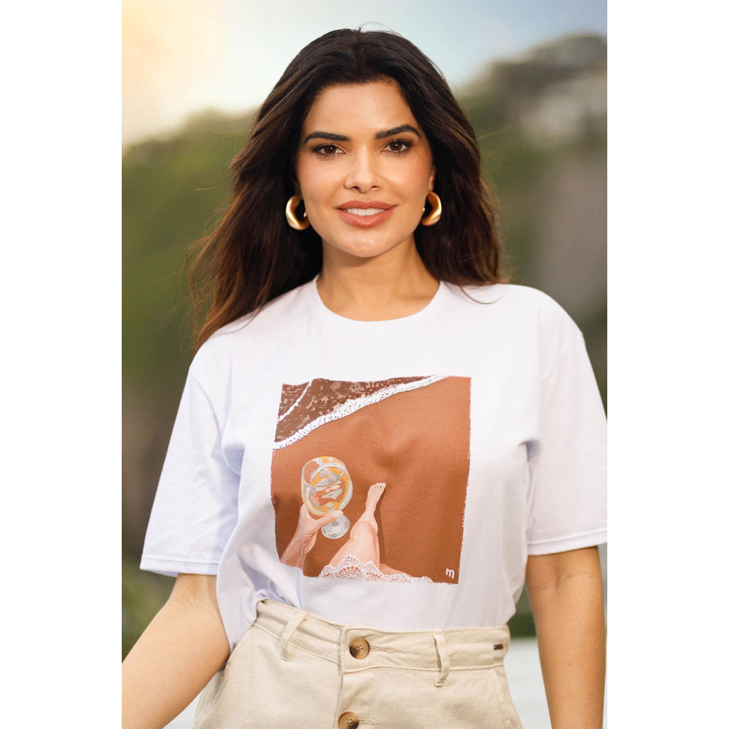 T-Shirt Feminina Summer Marialícia Branco em Oferta na Shopee