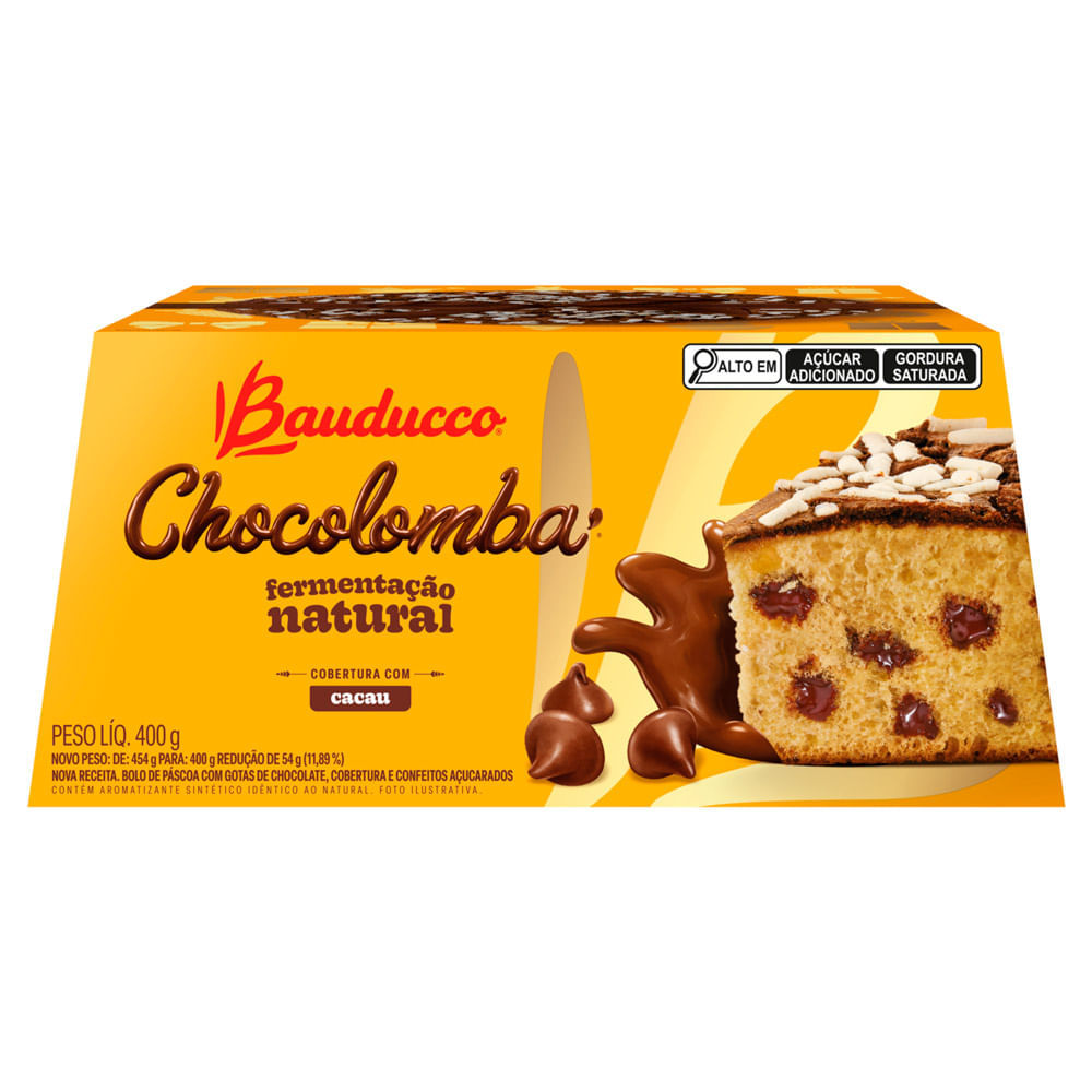 Chocolomba Bauducco com Gotas de Chocolate Cobertura e Confeitos Açucarados 400g em Oferta na Shopee