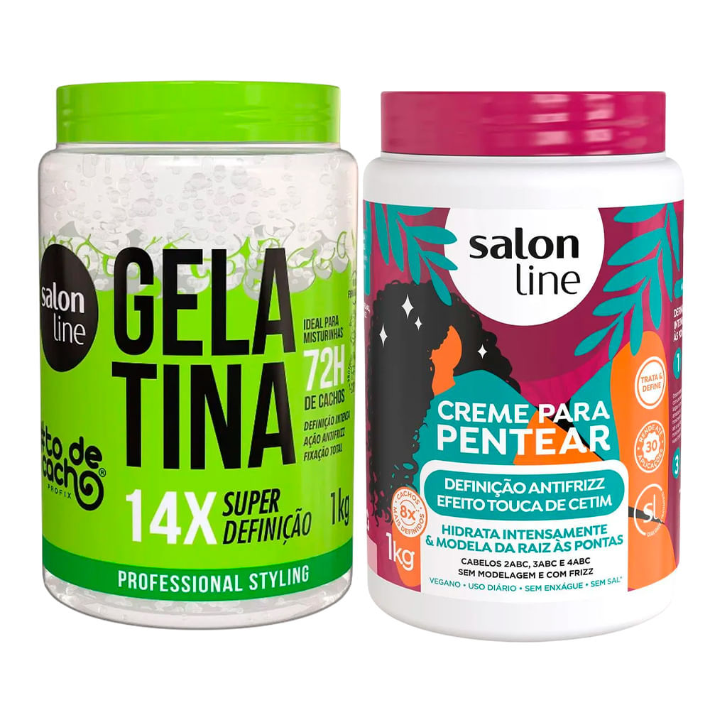 Kit Salon Line Gelatina To De Cacho + Creme Para Pentear Definição Antifrizz 1Kg em Oferta na Shopee