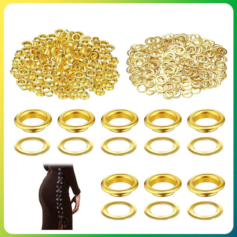 Kit 300 Pinos com ilhós de metal com arruelas ilhós de 10 mm adequados para lona couro cortinas Dourado