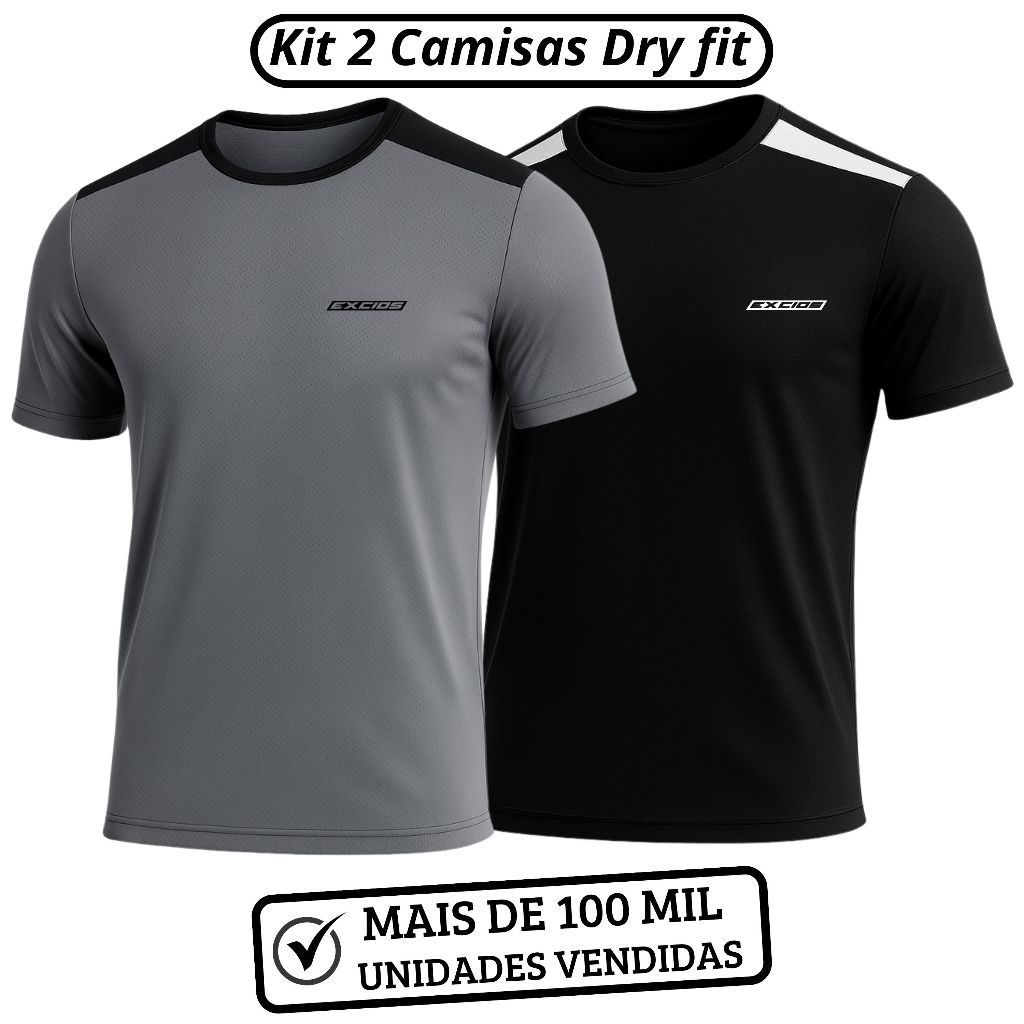 Kit 2 Camisas Dry Fit Esportiva Camiseta Masculina Academia Treino Musculação Corrida Respirável