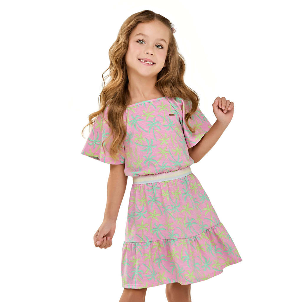 Vestido Infantil Menina Tropical Malha Flamê Elian Rosa em Oferta na Shopee