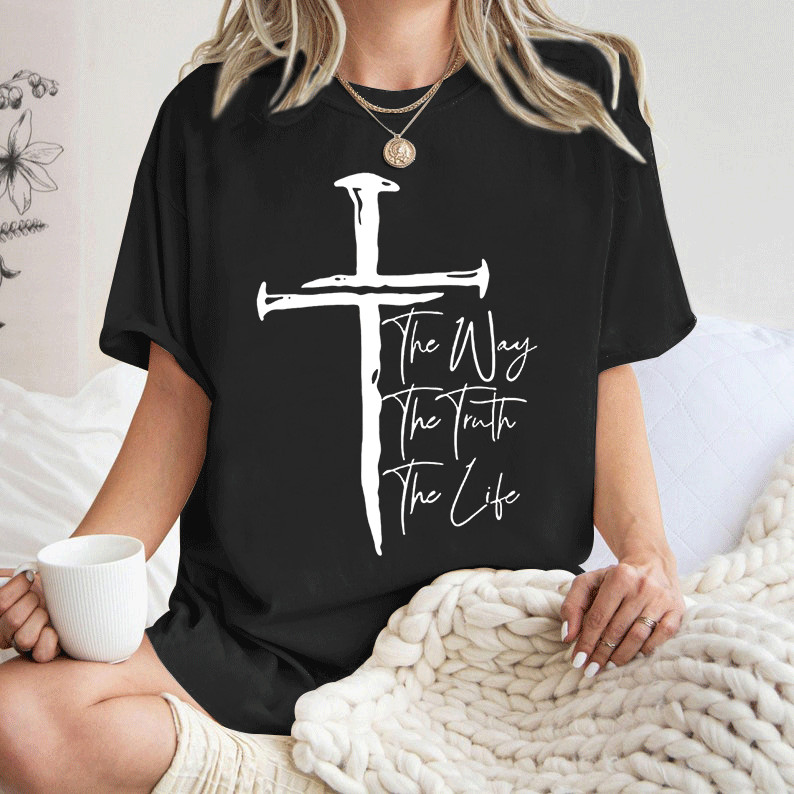 [Camiseta Premium Algodão Puro]LA Camiseta Feminina Adulto Estampa Cruz Branca Curta Manga Algodão Puro