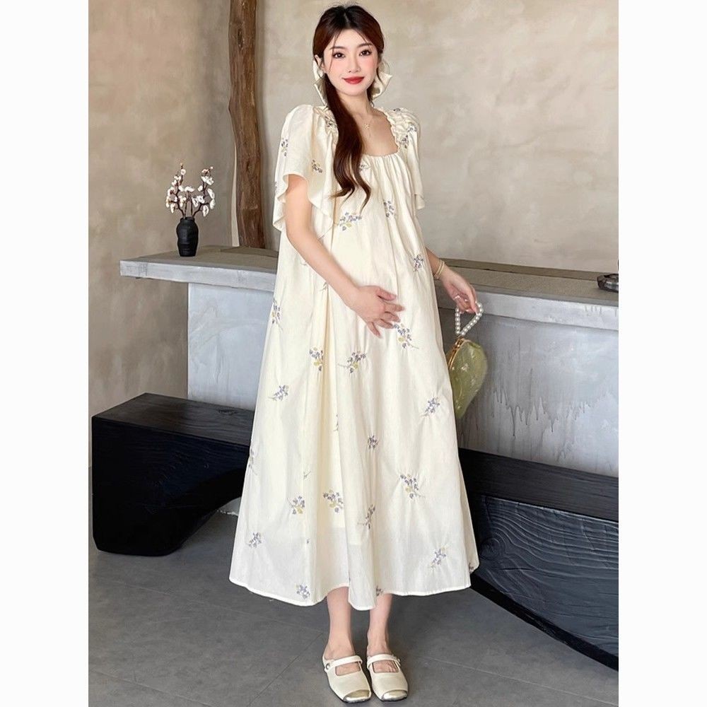 EHJH [Desgaste de maternidade] Saia de maternidade feminina verão comprimento médio vestido Floral francês solto 2025 no