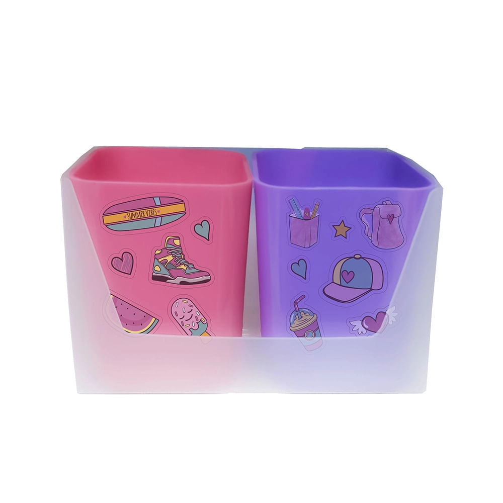 Kit Porta-Objetos Duo Dello Full Color Rosa e Roxo em Oferta na Shopee