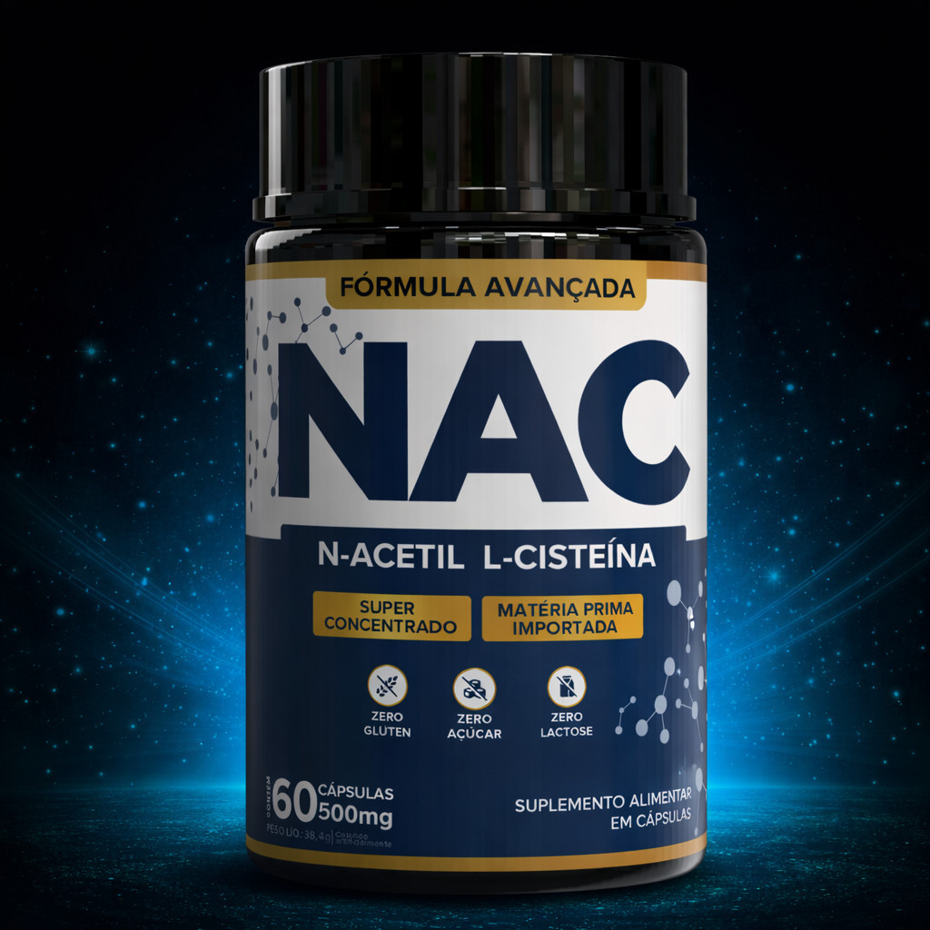 1 NAC N-Acetil L-Cisteína 500mg | Antioxidante, Detox, Imunidade e Saúde do Fígado – 60 Cápsulas
