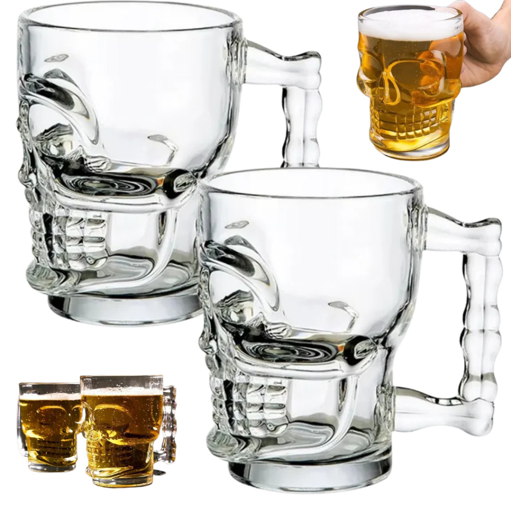 Kit 2 Canecas Chopp E Cerveja De Vidro Caveira Style 500ml